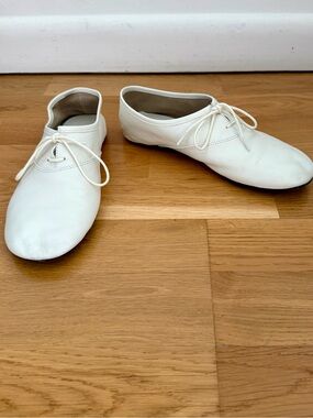 ZARA White Leather Lace Up Flats Shoes - 36